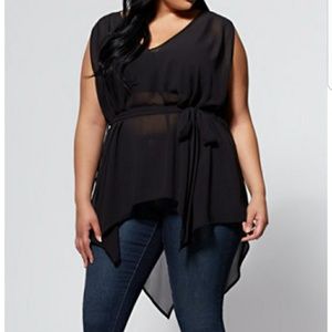 FTF Black Chiffon Belted Tunic